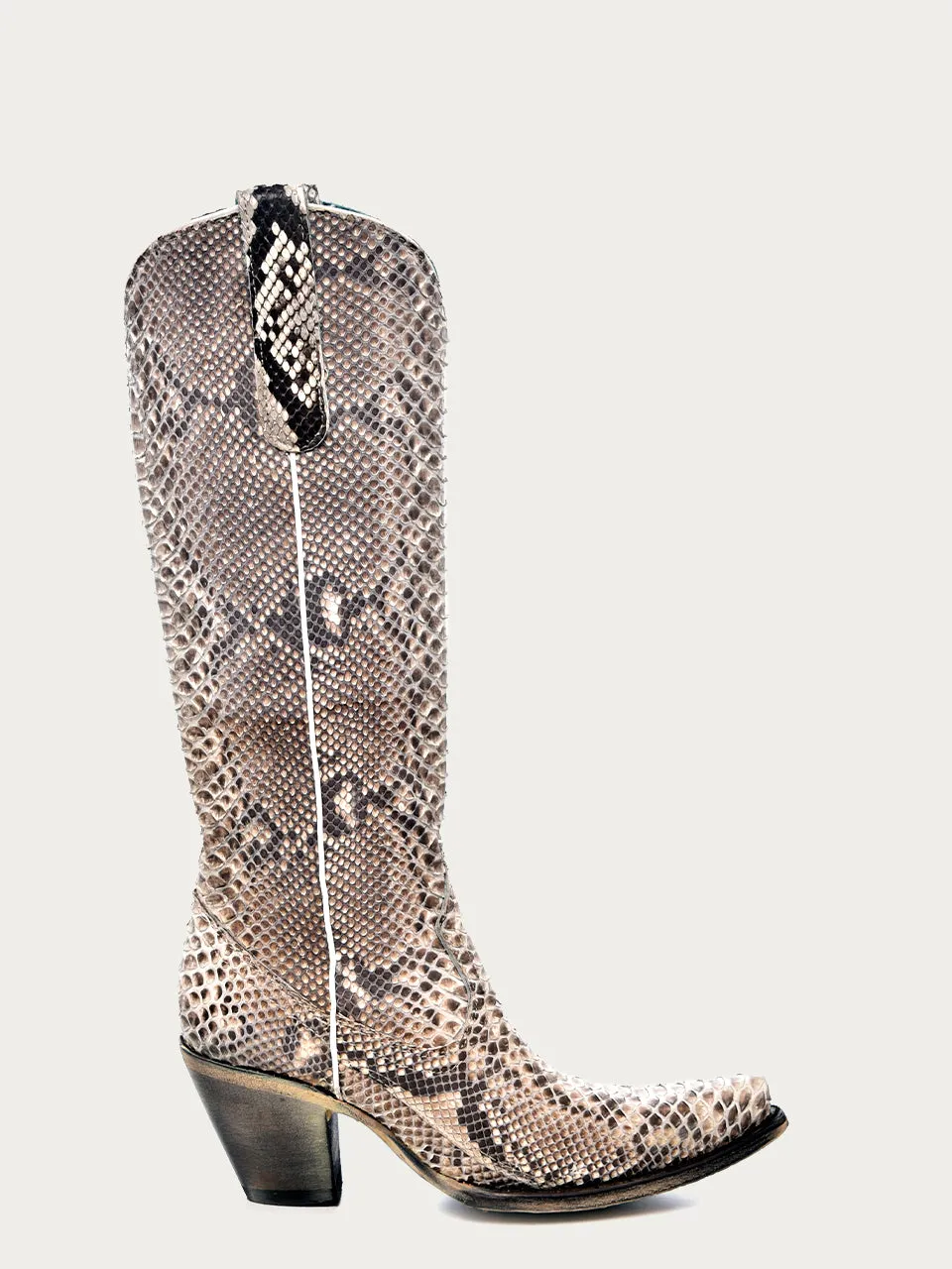 A3789 - WOMEN'S GENUINE FULL PYTHON TALL TOP SNIP TOE COWBOY BOOT