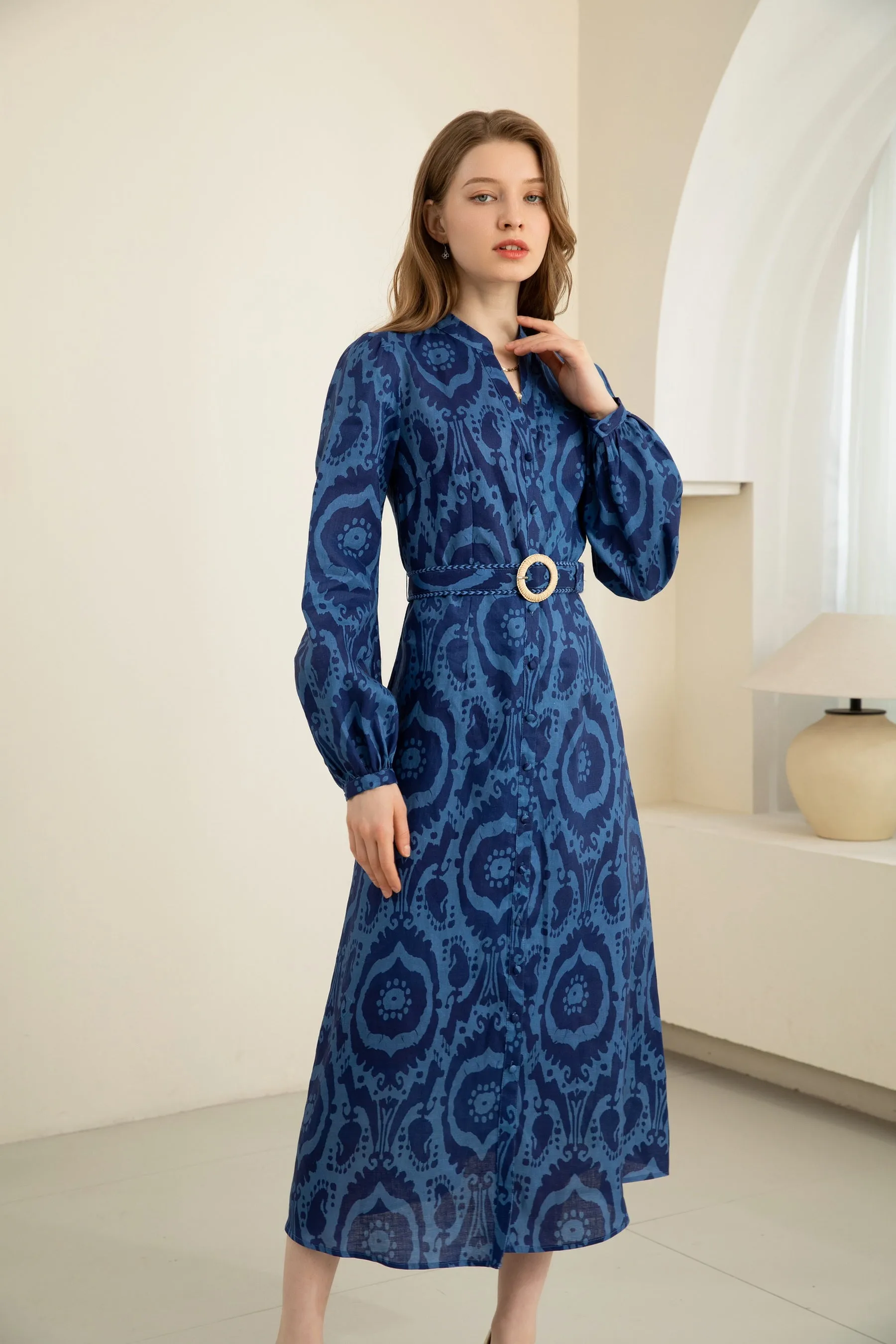 Ada Midi Linen Dress - Blue - GDS