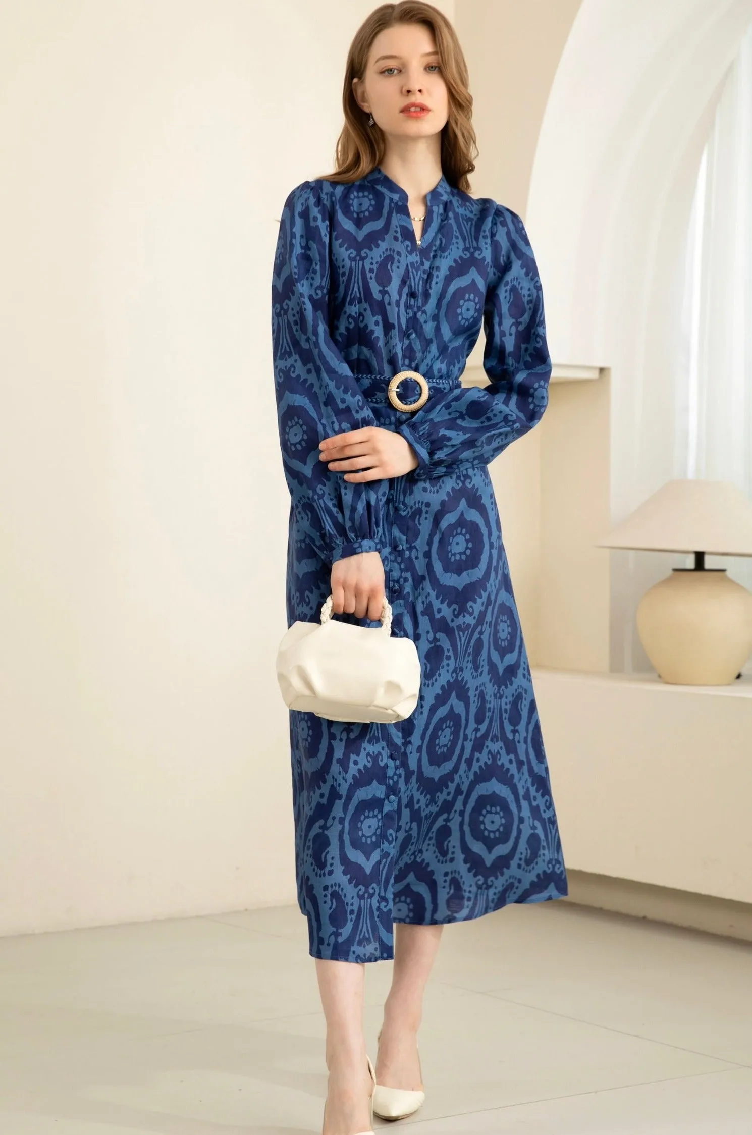 Ada Midi Linen Dress - Blue - GDS