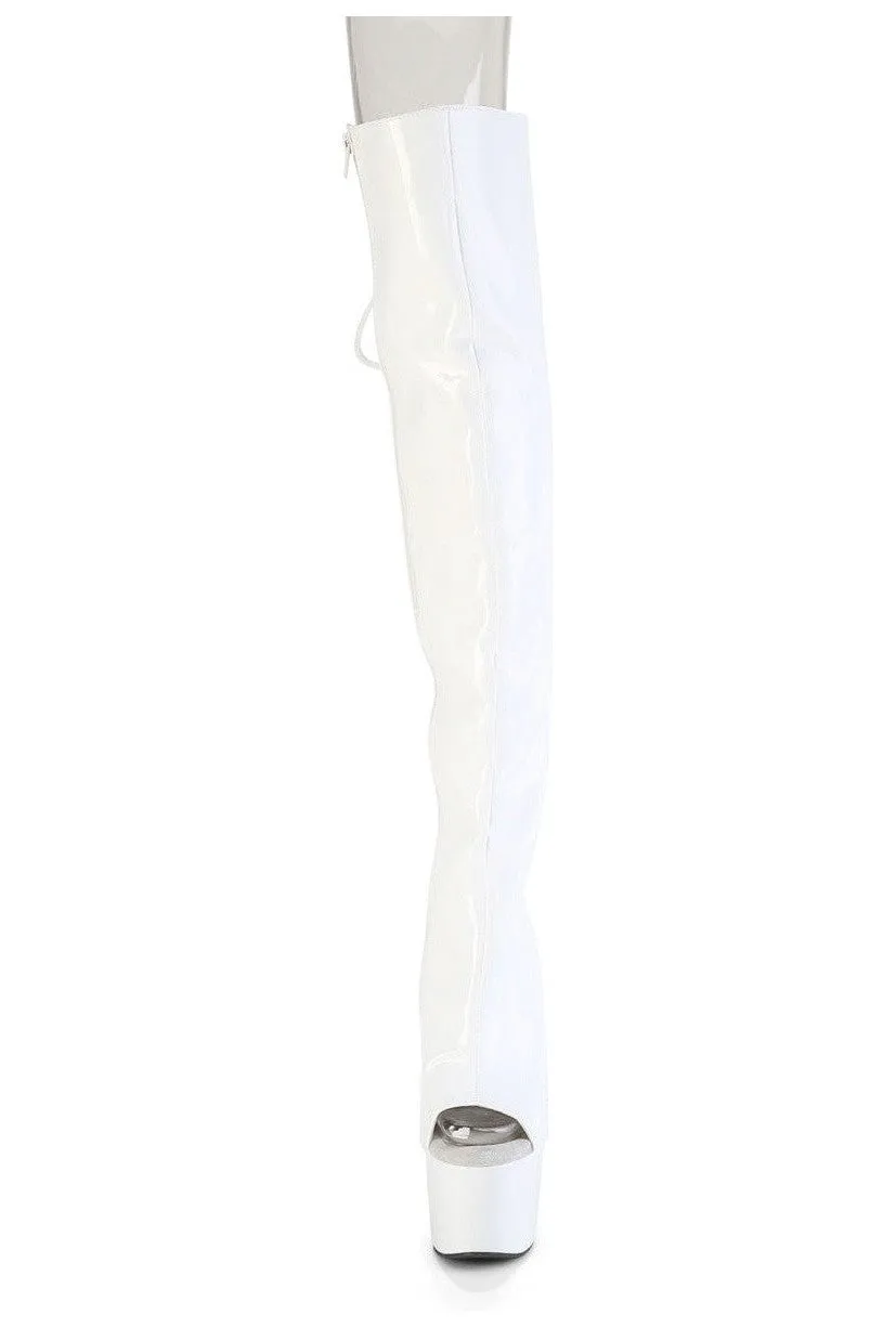 ADORE-3019HWR White Patent Knee Boot