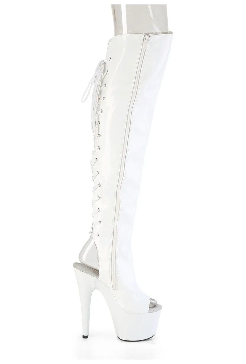 ADORE-3019HWR White Patent Knee Boot