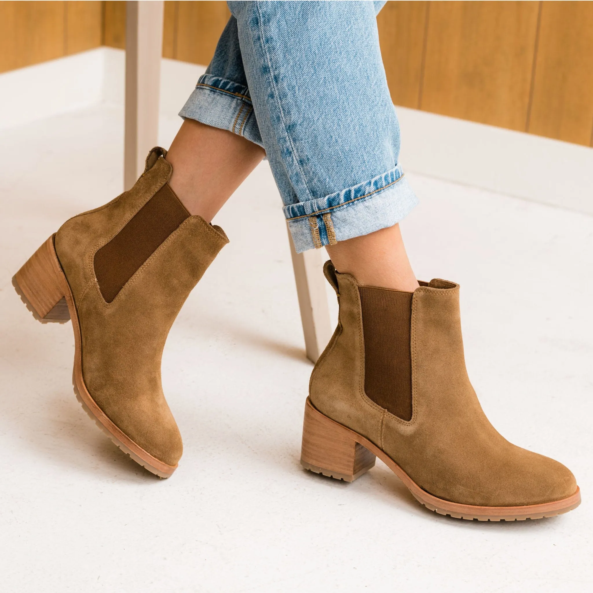 Ana Go-To Heeled Chelsea Boot Taupe Suede