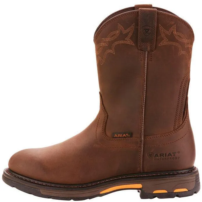 Ariat Men's WorkHog 10 Soft Toe WP Western Work Boot - Oily Brown - 10001198