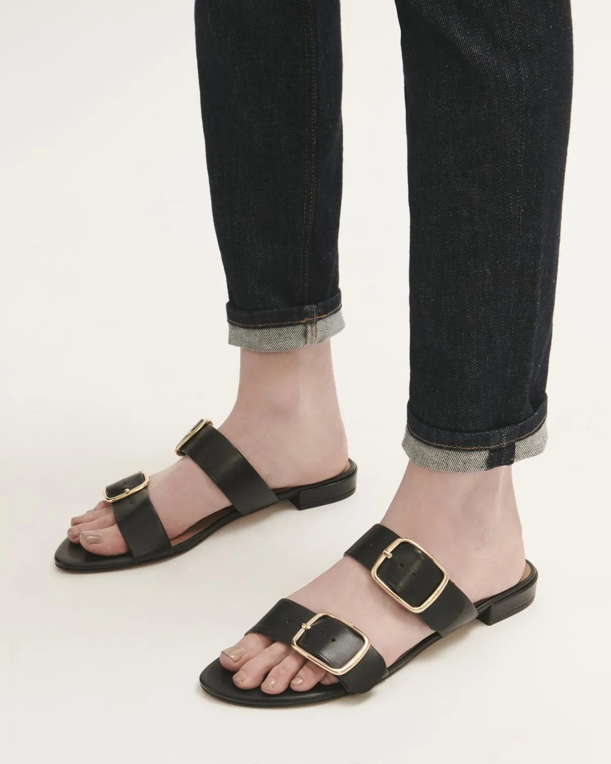 Ayton Leather Flat Sandal | Black