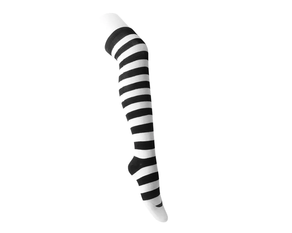 Black & White Striped Thigh High Sock