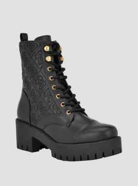 Black Logo Waite Combat Boots