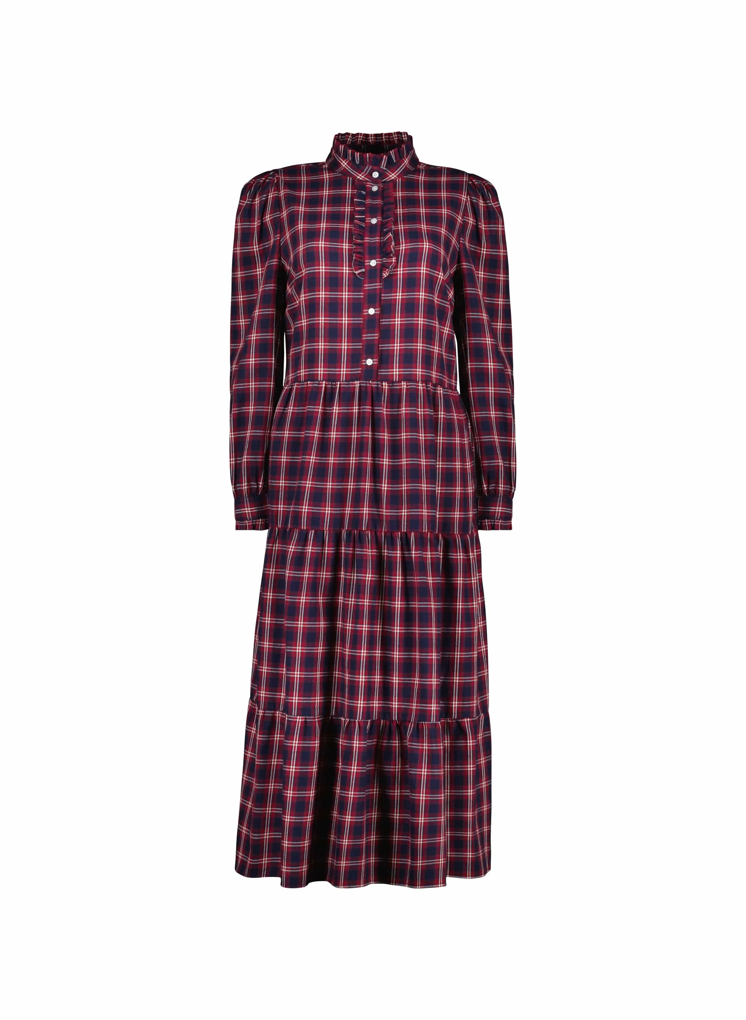 Cara Organic Cotton Tiered Dress | Red Check