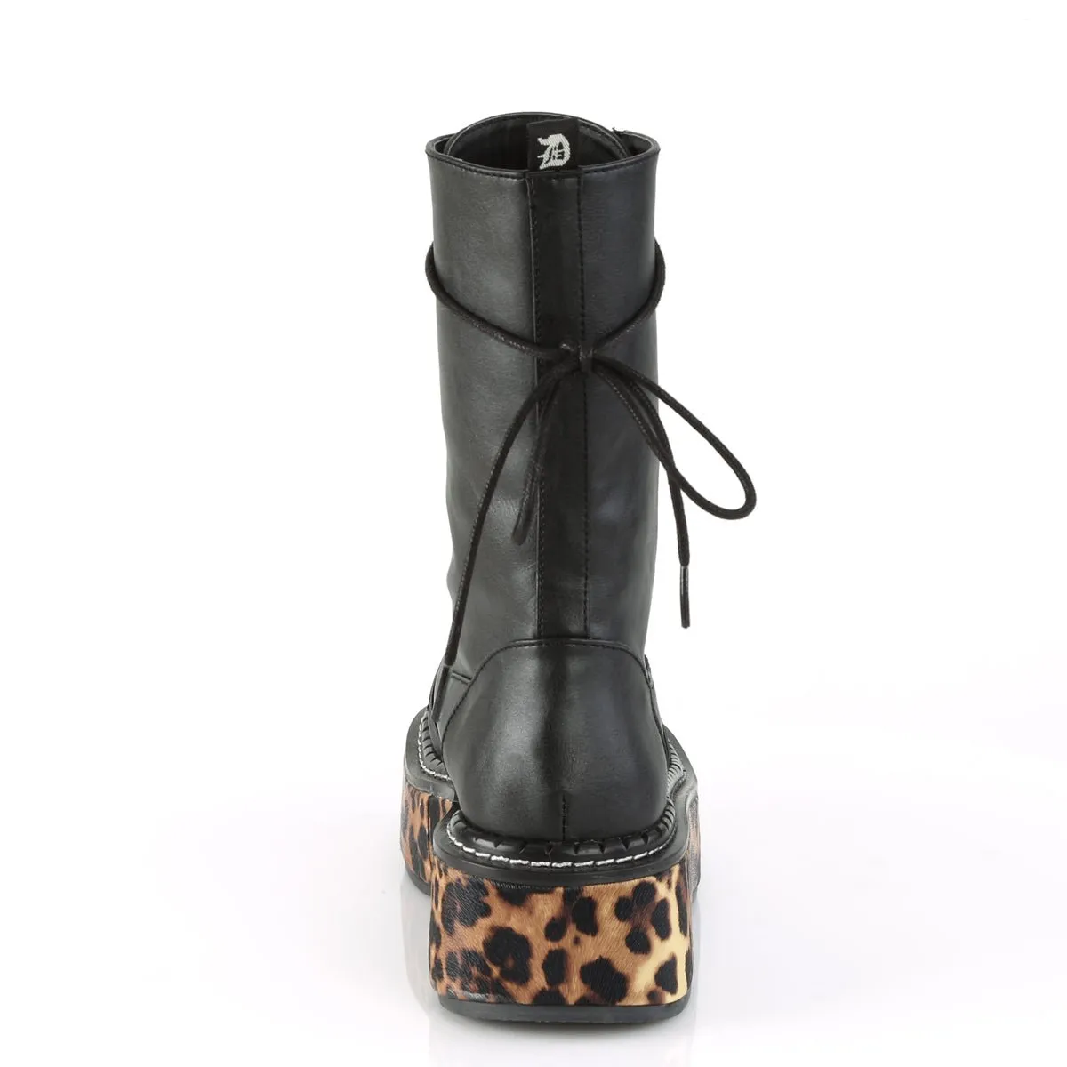 Demonia EMILY-350 | Black Leopard Vegan Leather Mid-Calf Boots