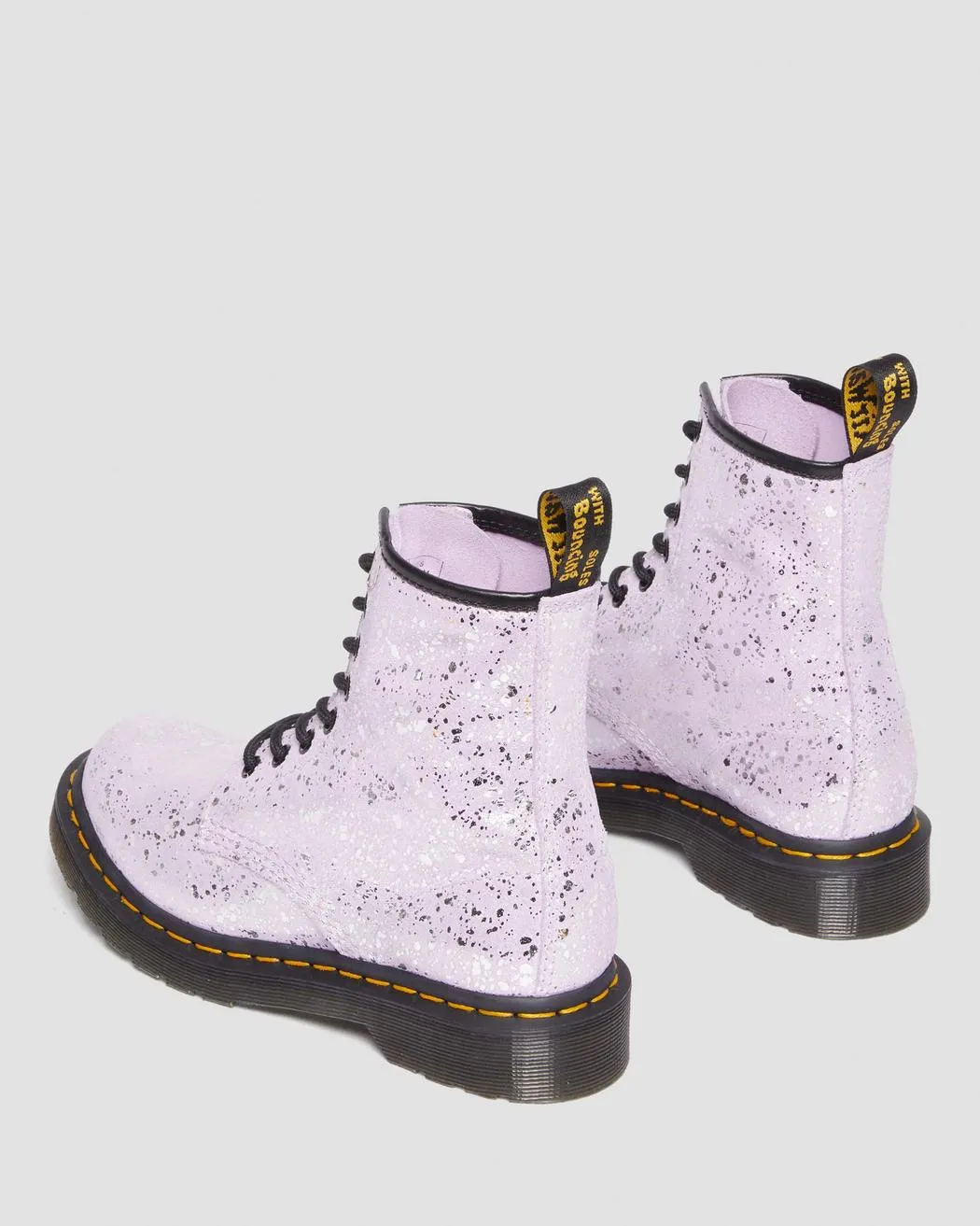 Dr Marten's  UNISEX 1460 METALLIC SPLATTER SUEDE LACE UP BOOTS (Lilac Metalic Paint Splatter)