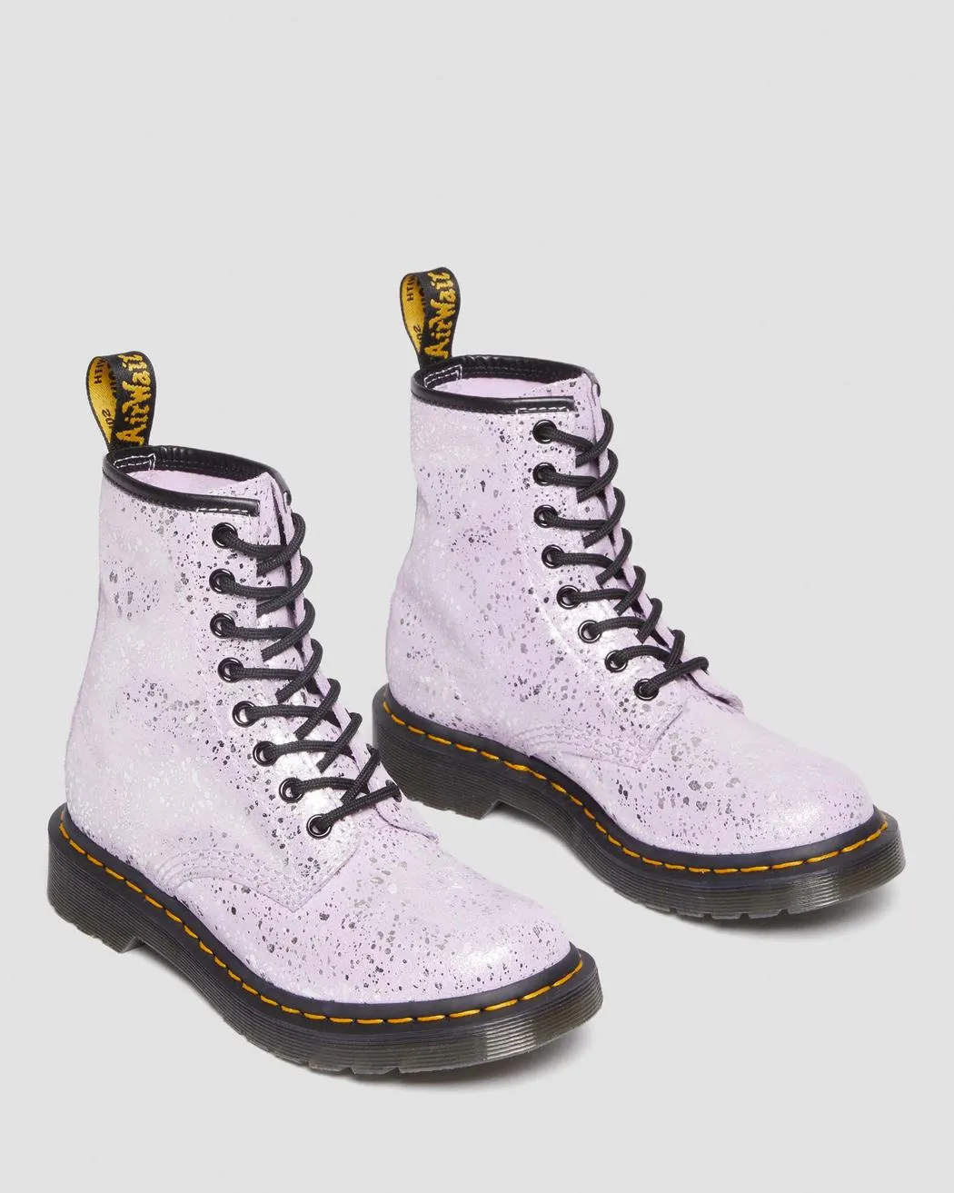 Dr Marten's  UNISEX 1460 METALLIC SPLATTER SUEDE LACE UP BOOTS (Lilac Metalic Paint Splatter)