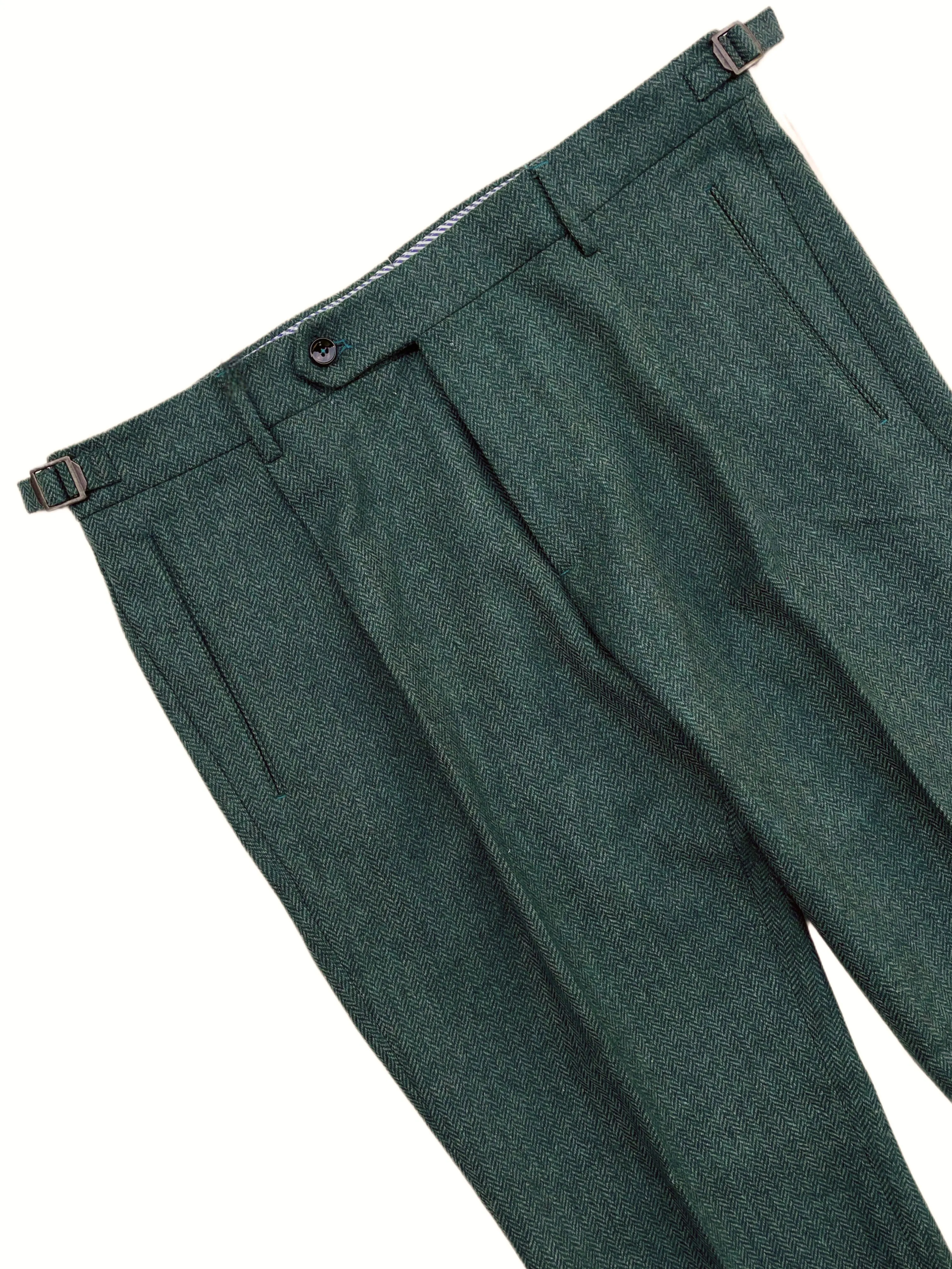 FRESH Wool Pleated Chino Pants In Gem Green