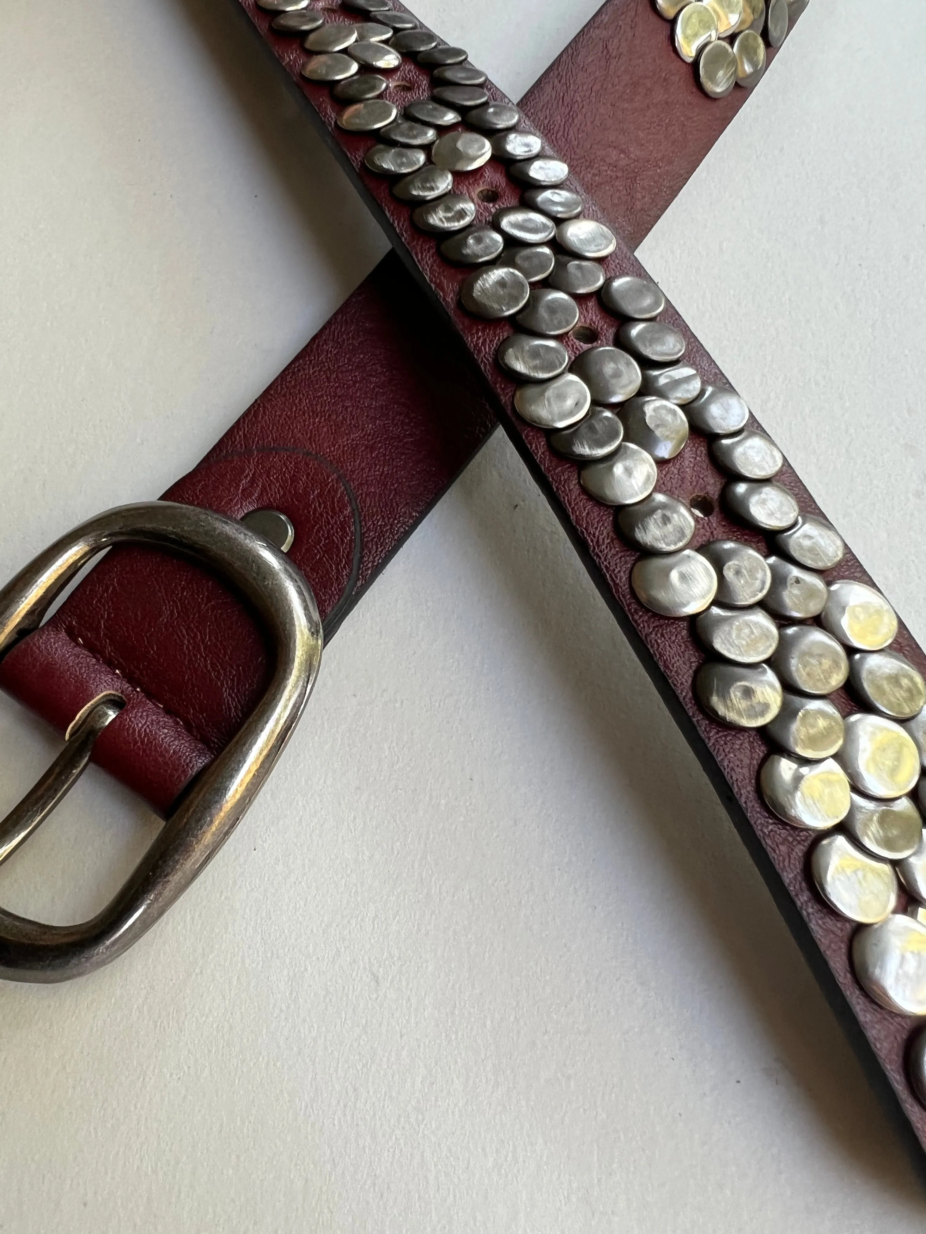 Hammered Stud Belt  | Bordeaux Leather