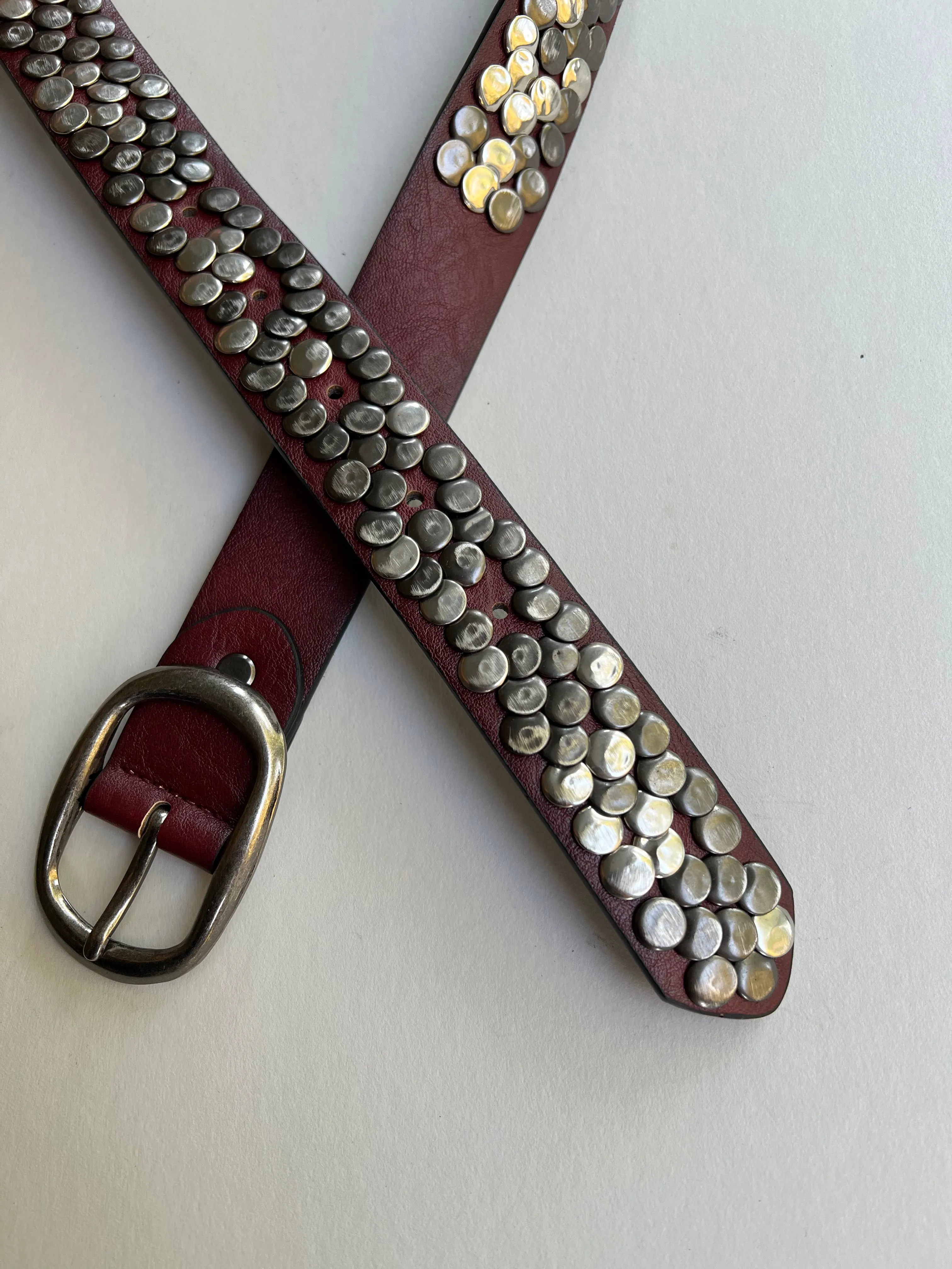 Hammered Stud Belt  | Bordeaux Leather