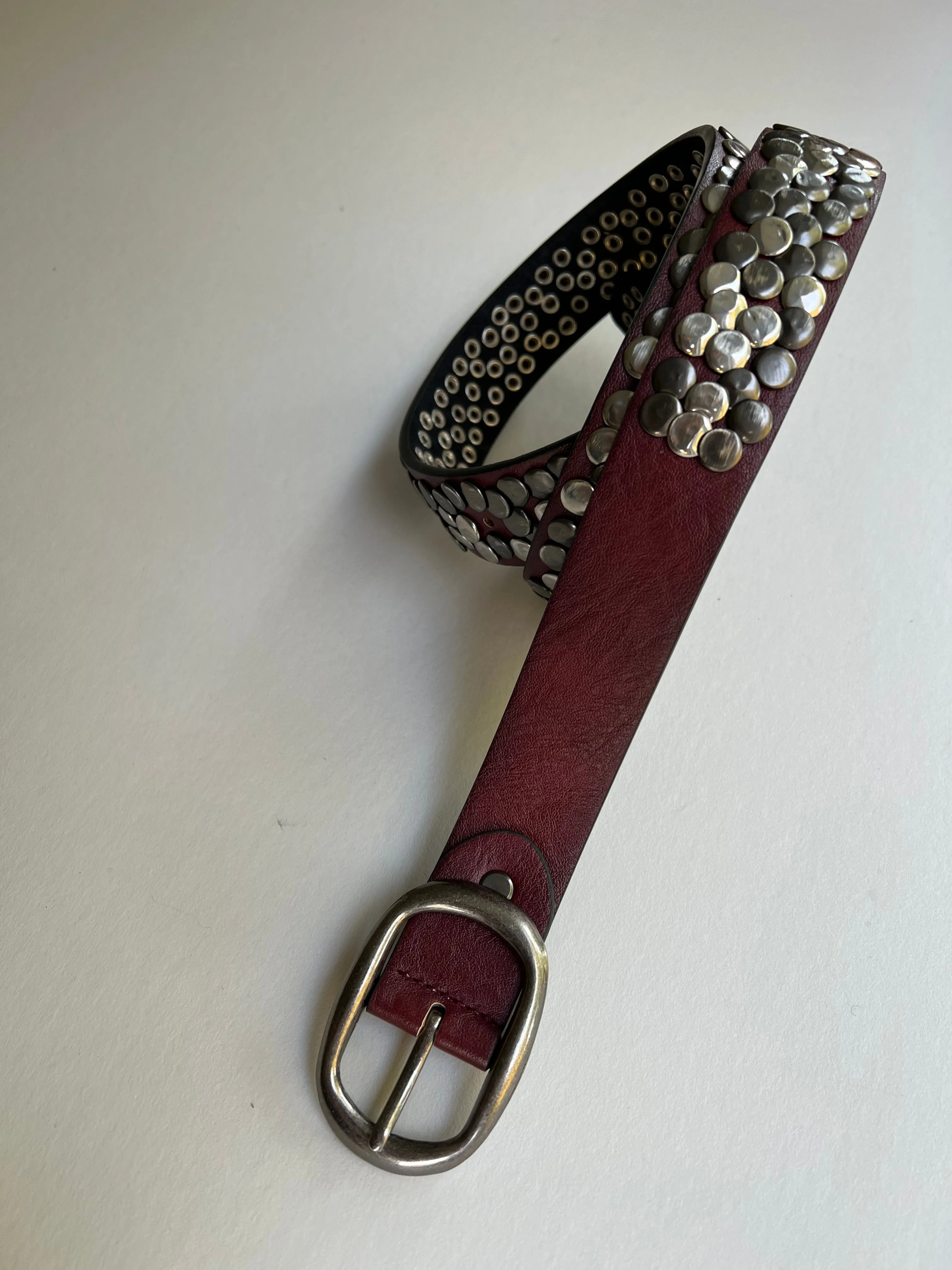 Hammered Stud Belt  | Bordeaux Leather