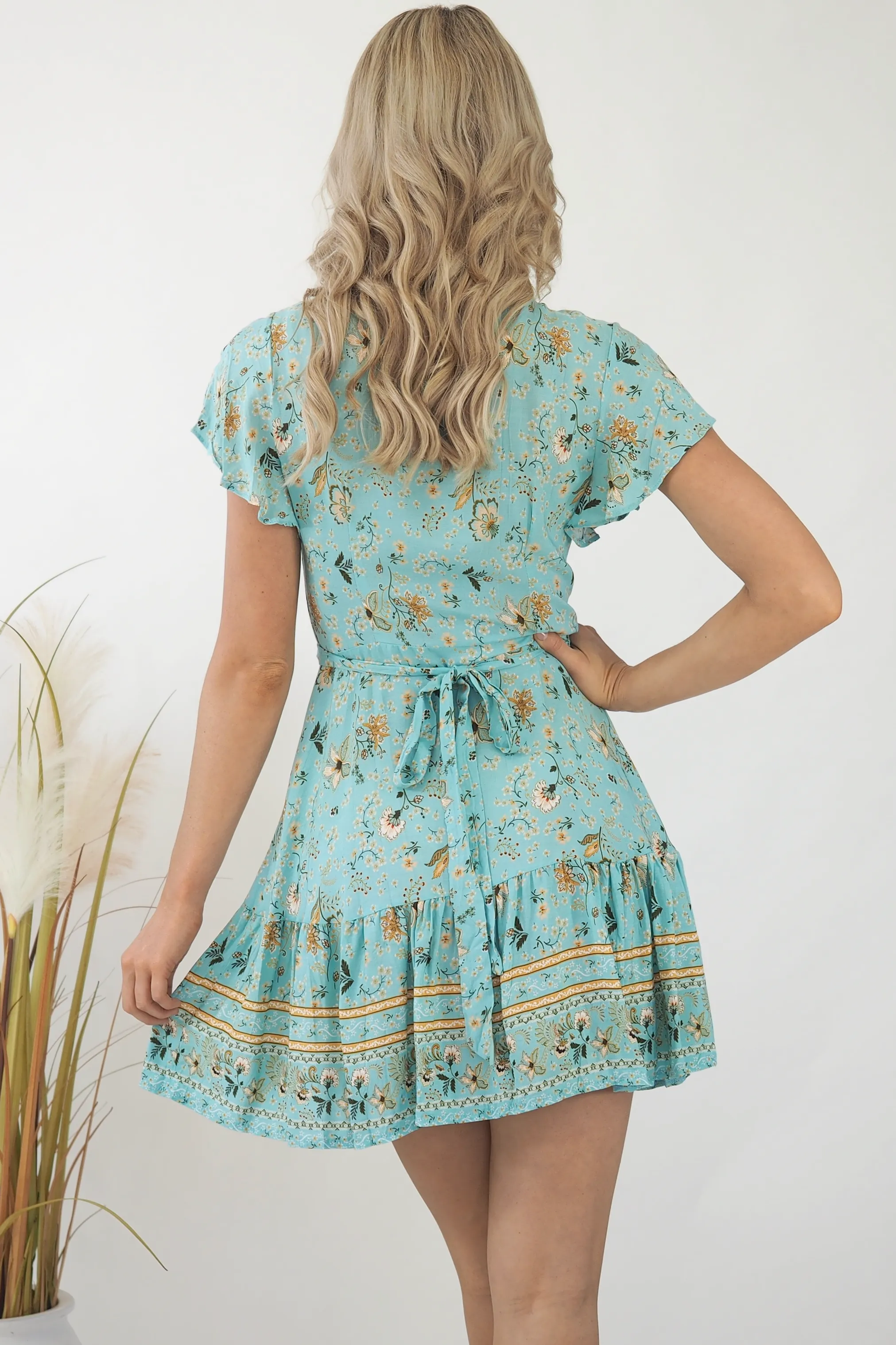 Isabella Paisley Wrap Dress- Sky Blue/Bronze