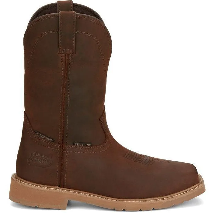 Justin Men's Buster 11 Steel WP Western Work Boot -Brown- SE3101