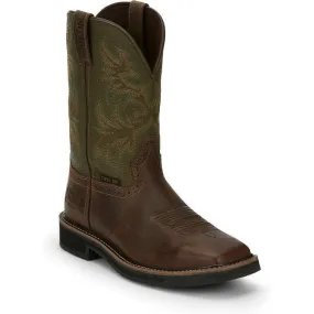 Justin Men's Driller 11" ST Western Work Boot -Brown/Green- SE4688