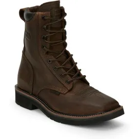 Justin Men's Pulley 8" Steel Toe Lace Up Western Work Boot -Brown- SE682