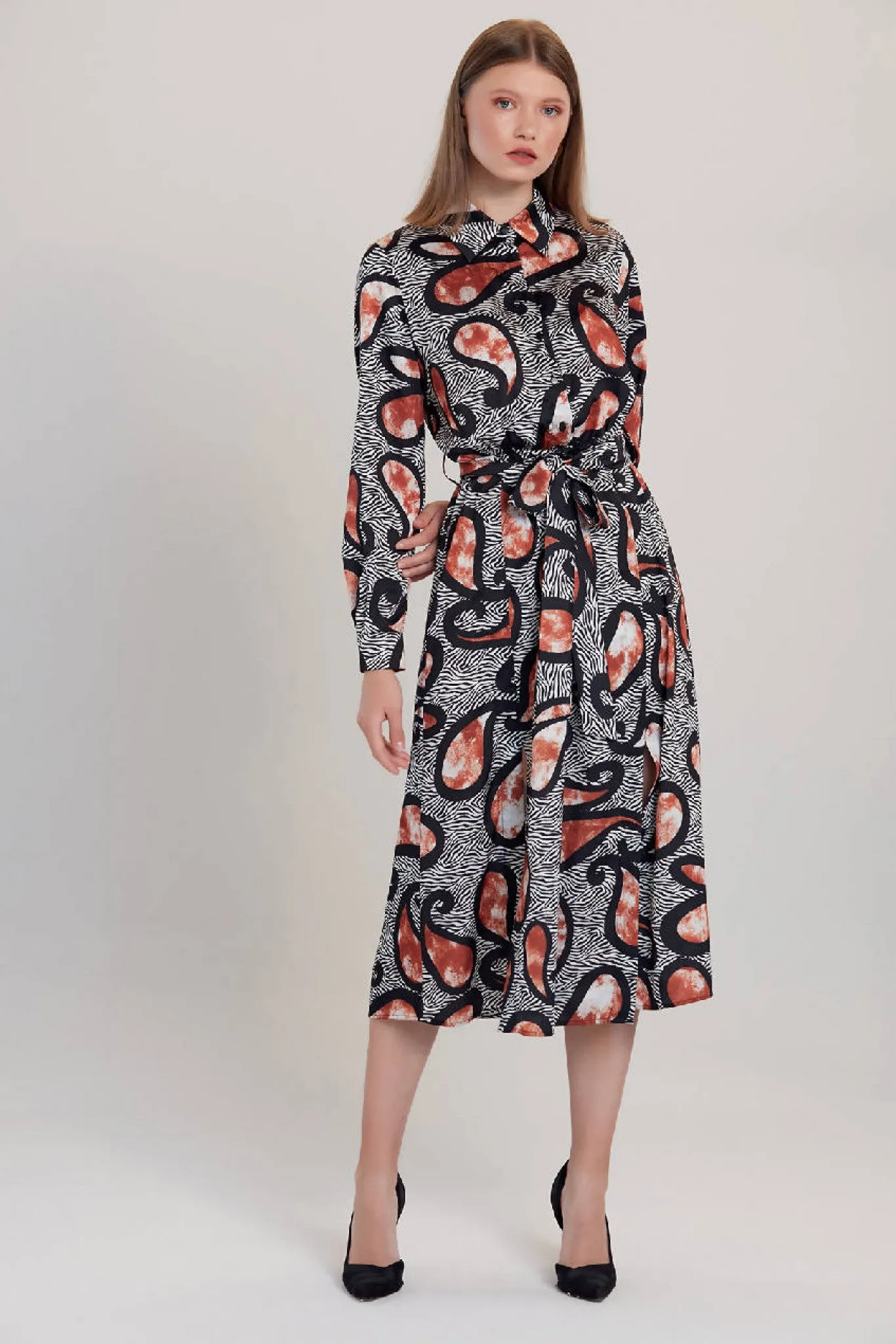 Love And Joy London Zebra Print Paisley Midi Shirt Dress