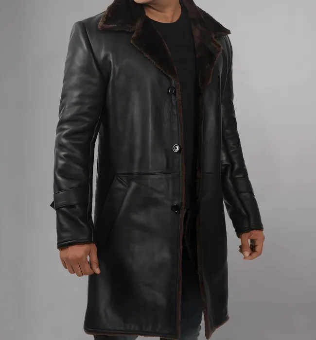 Mens Leather Shearling Black Coat