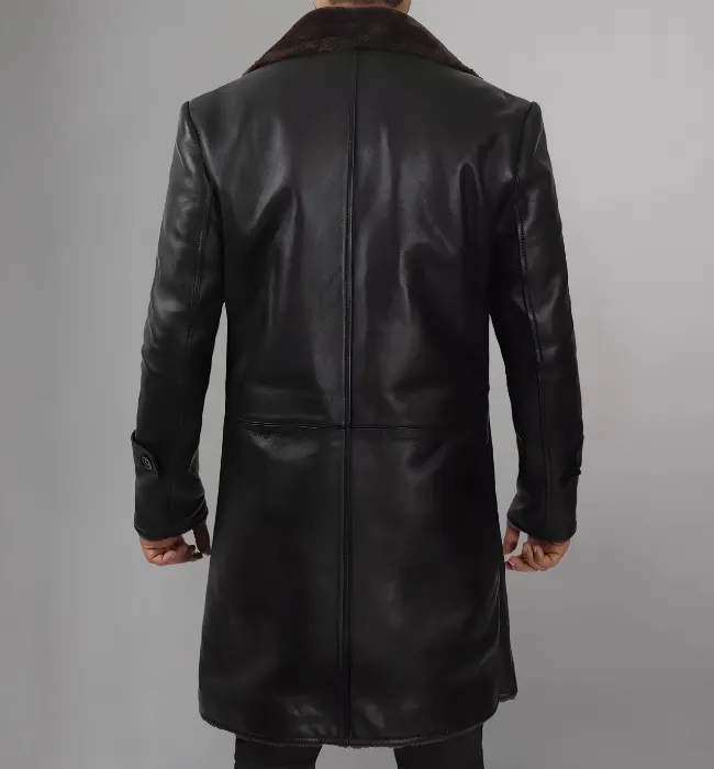 Mens Leather Shearling Black Coat