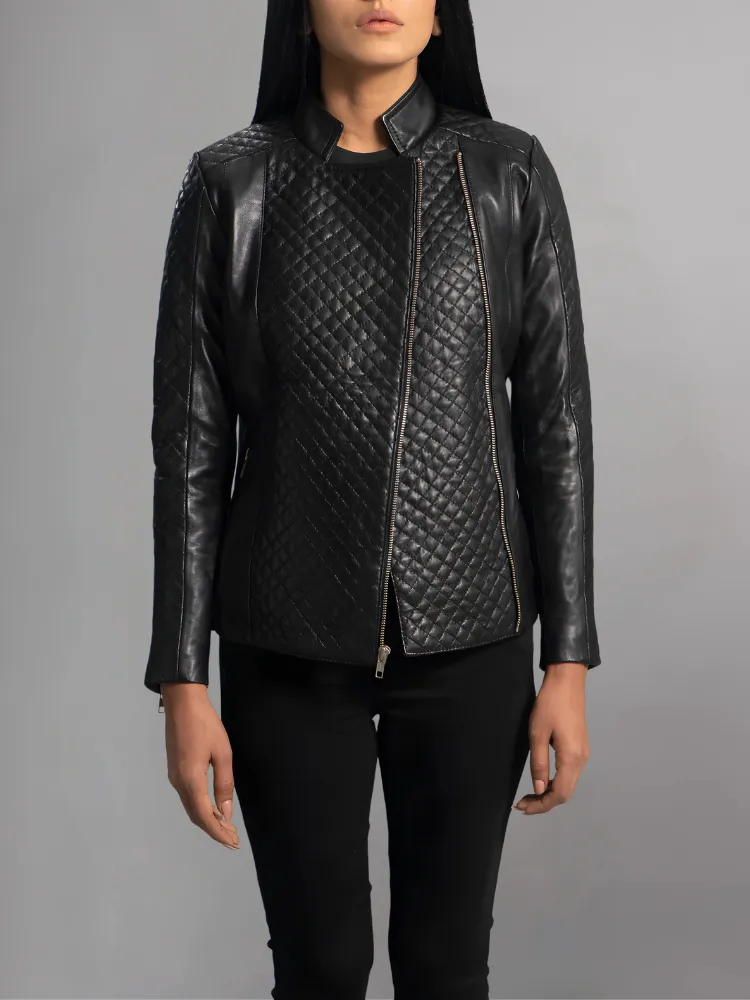 Orient Grain Quilted Black Leather Biker Jacket