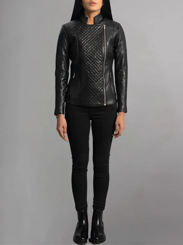 Orient Grain Quilted Black Leather Biker Jacket