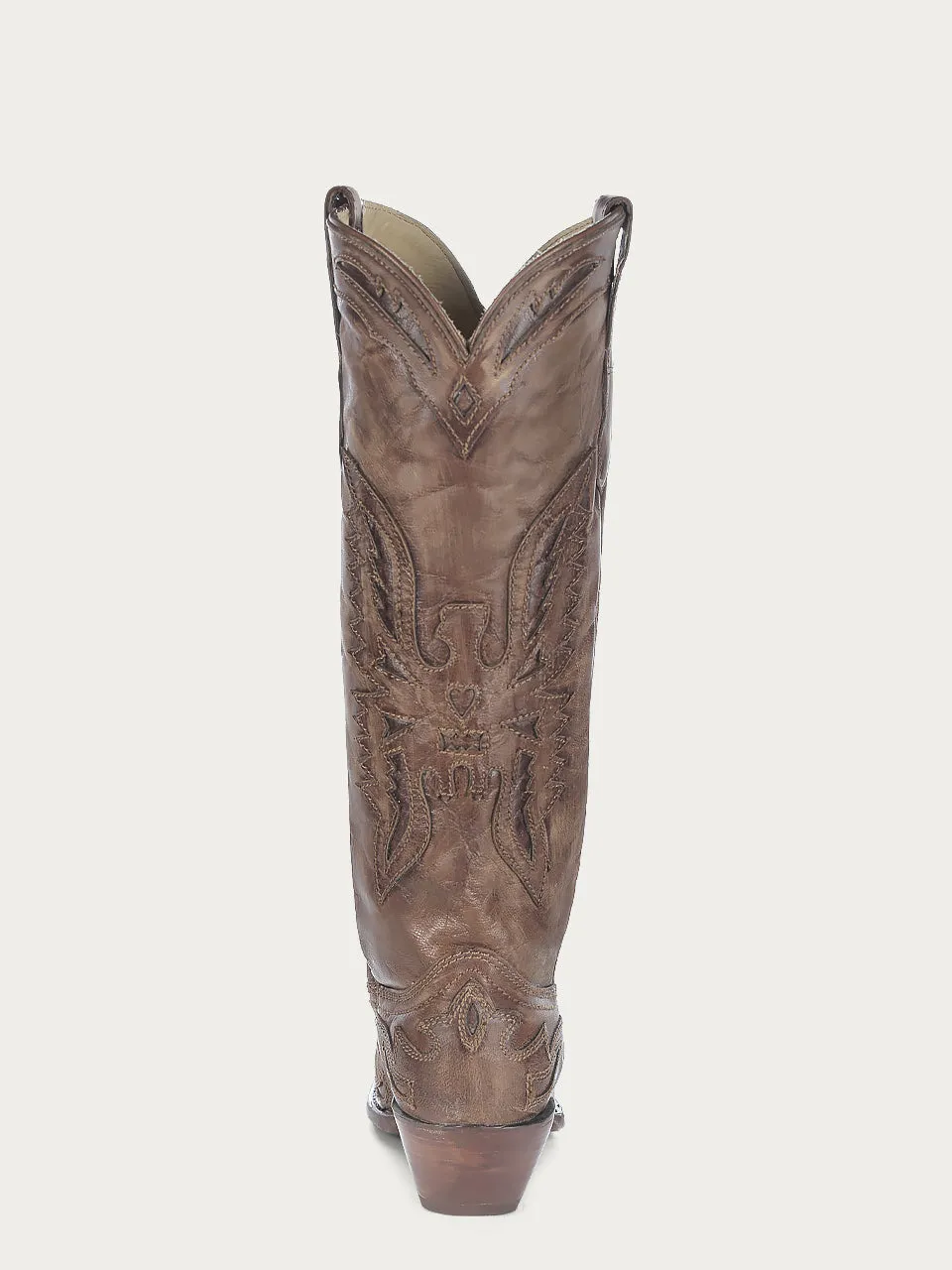 R2295 - WOMEN'S GOAT VINTAGE BROWN EAGLE OVERLAY SNIP TOE COWBOY BOOT