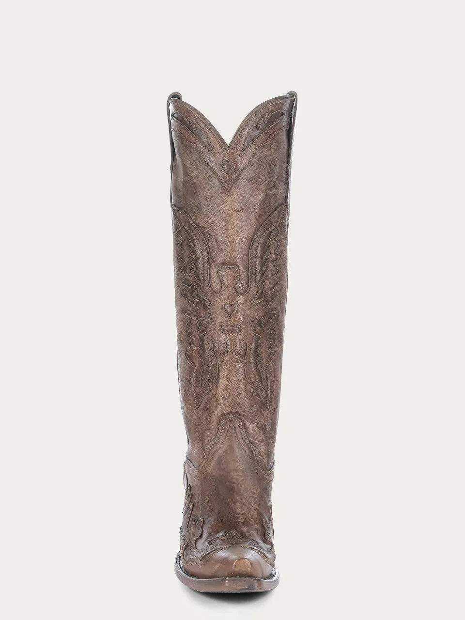 R2295 - WOMEN'S GOAT VINTAGE BROWN EAGLE OVERLAY SNIP TOE COWBOY BOOT