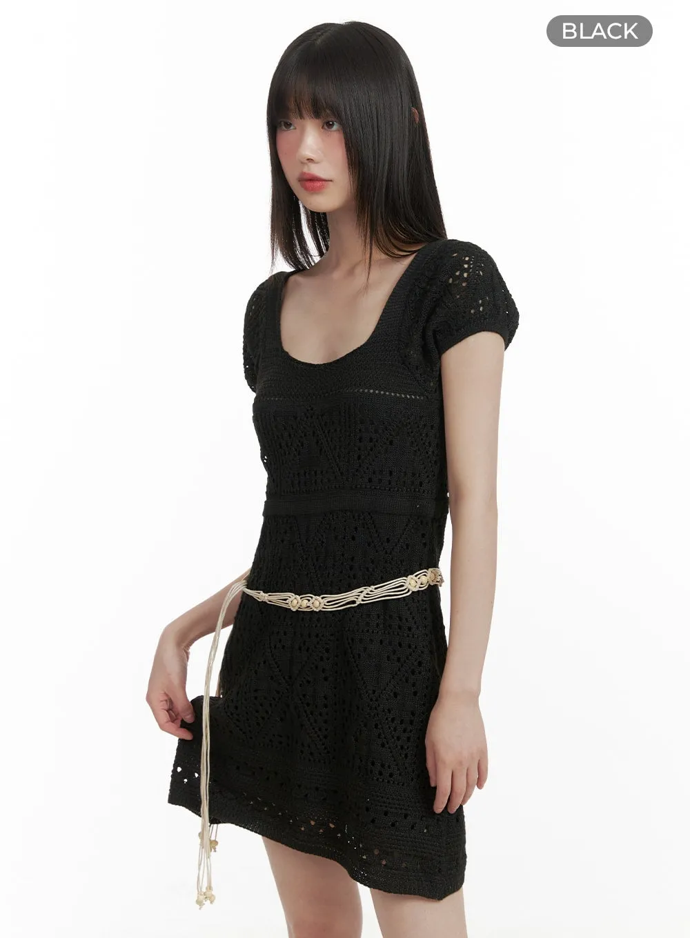 Solid Crochet Mini Dress CA411