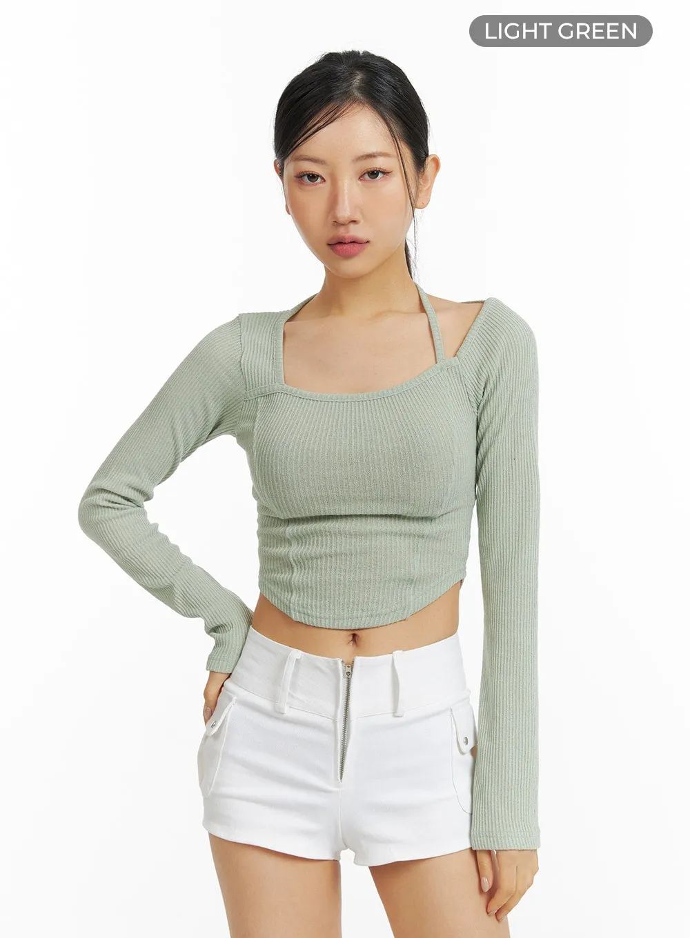 Solid Knit Asymmetrical Long Sleeve Top CF416