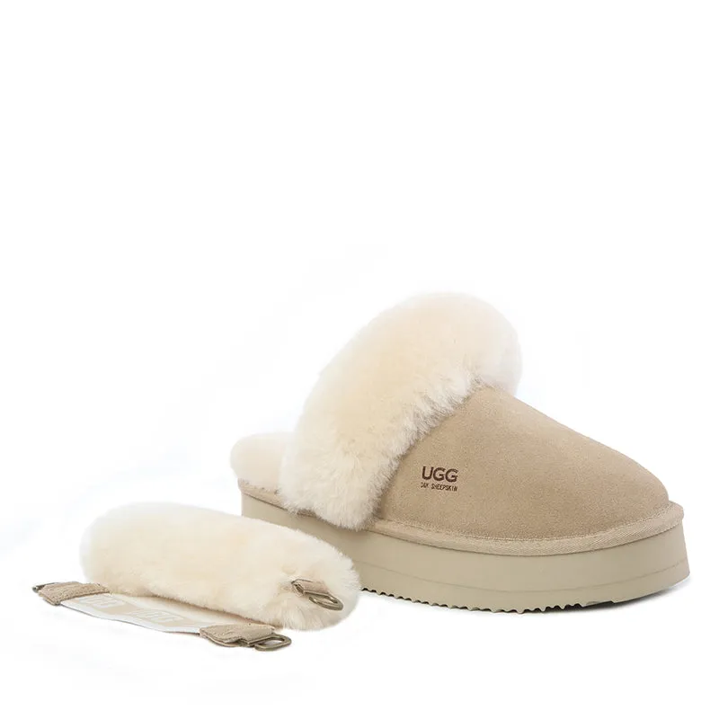 Cozy UGG Fluffy Removable Strap Scuff Slippers