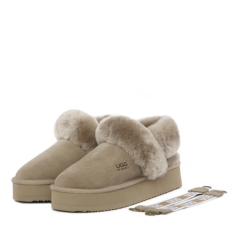 Cozy UGG Fluffy Removable Strap Scuff Slippers