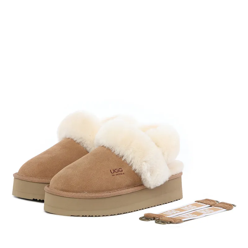 Cozy UGG Fluffy Removable Strap Scuff Slippers