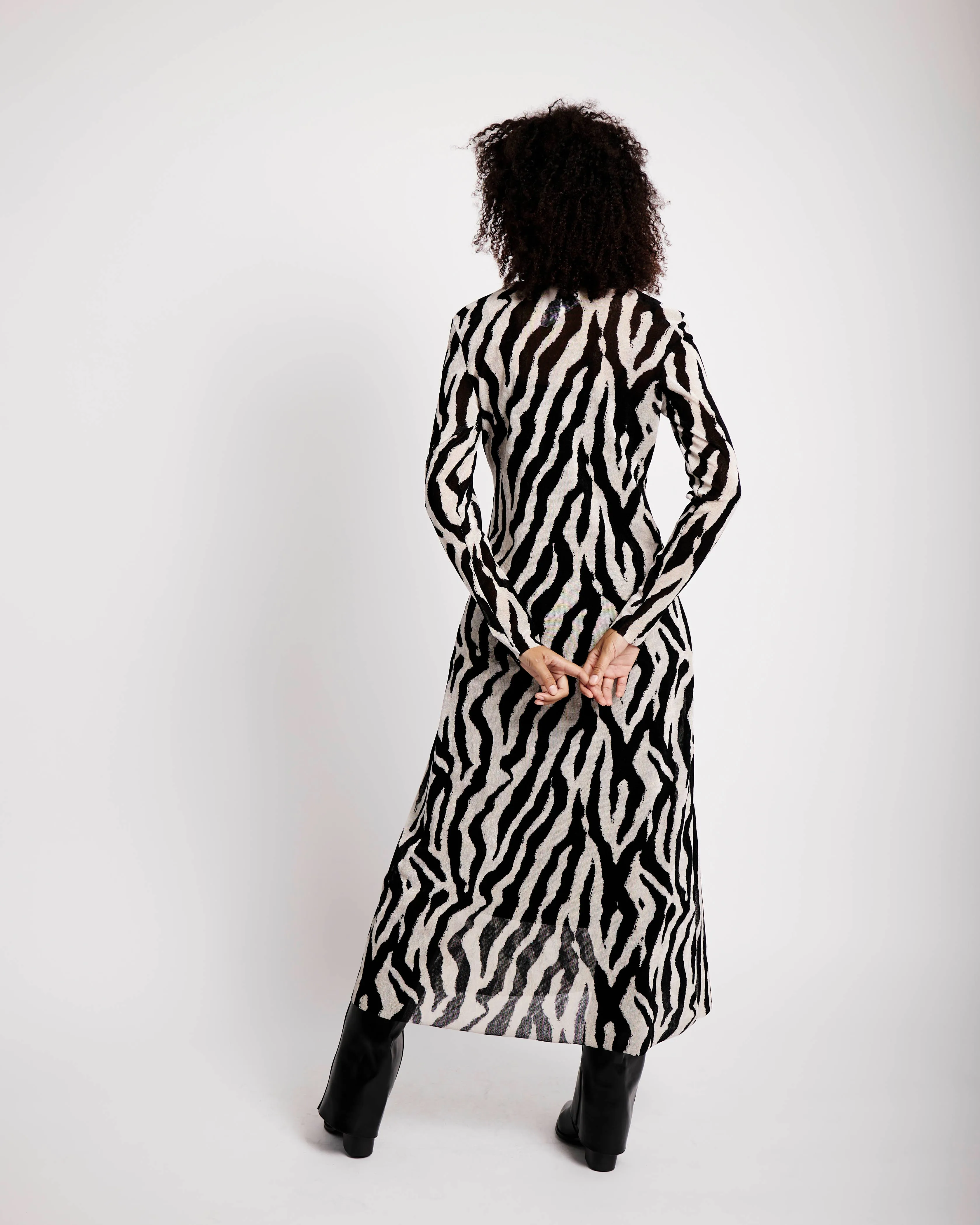 Velvet Mesh Dress in Mono Zebra