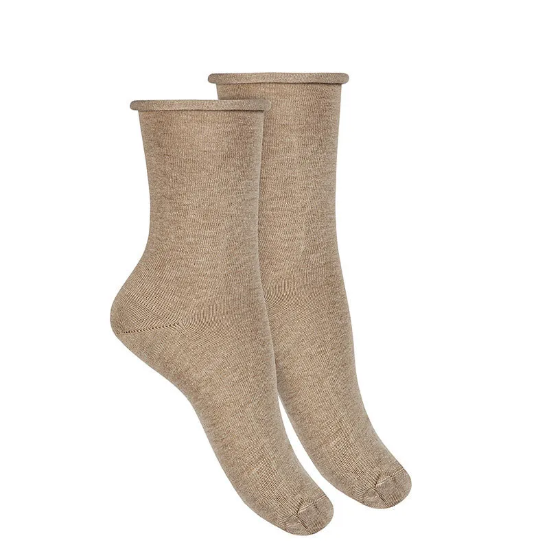 Woman rolled-cuff short socks NOUGAT